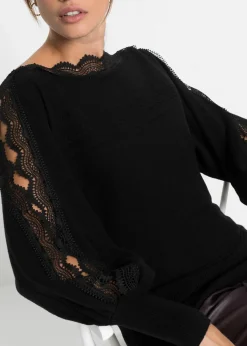 bonprix Strickmode|Pullover & Strickjacken^Feinstrickpullover aus fließendem Viskose-Mix schwarz