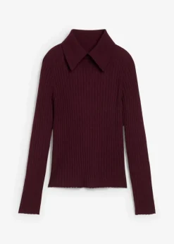 bonprix Pullover & Strickjacken|Strickmode^Feinstrickpullover aus Merinowolle weinrot