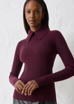 bonprix Pullover & Strickjacken|Strickmode^Feinstrickpullover aus Merinowolle weinrot