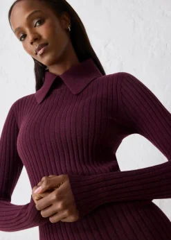 bonprix Pullover & Strickjacken|Strickmode^Feinstrickpullover aus Merinowolle weinrot