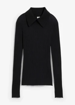 bonprix Pullover & Strickjacken|Strickmode^Feinstrickpullover aus Merinowolle schwarz
