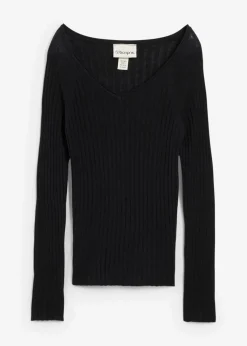 bonprix Pullover & Strickjacken|Strickmode^Feinstrickpullover aus Merinowolle schwarz