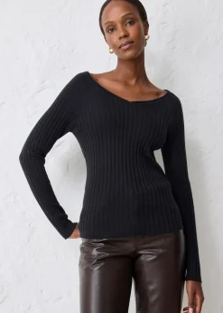bonprix Pullover & Strickjacken|Strickmode^Feinstrickpullover aus Merinowolle schwarz