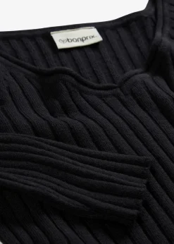 bonprix Pullover & Strickjacken|Strickmode^Feinstrickpullover aus Merinowolle schwarz