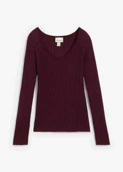 bonprix Pullover & Strickjacken|Strickmode^Feinstrickpullover aus Merinowolle weinrot