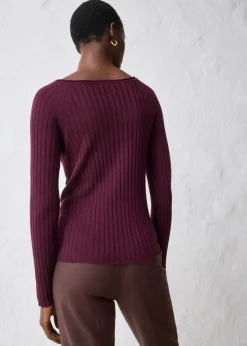 bonprix Pullover & Strickjacken|Strickmode^Feinstrickpullover aus Merinowolle weinrot
