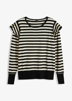 bonprix Bekleidung·Umstandsmode|Bekleidung·Jeans^Feinstrickpullover aus softem Viskose-Mix kieselbeige/schwarz quer gestreift
