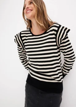 bonprix Bekleidung·Umstandsmode|Bekleidung·Jeans^Feinstrickpullover aus softem Viskose-Mix kieselbeige/schwarz quer gestreift