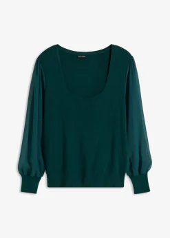 bonprix Pullover & Strickjacken|Strickmode^Feinstrickpullover aus softem Viskose-Mix tiefgrün