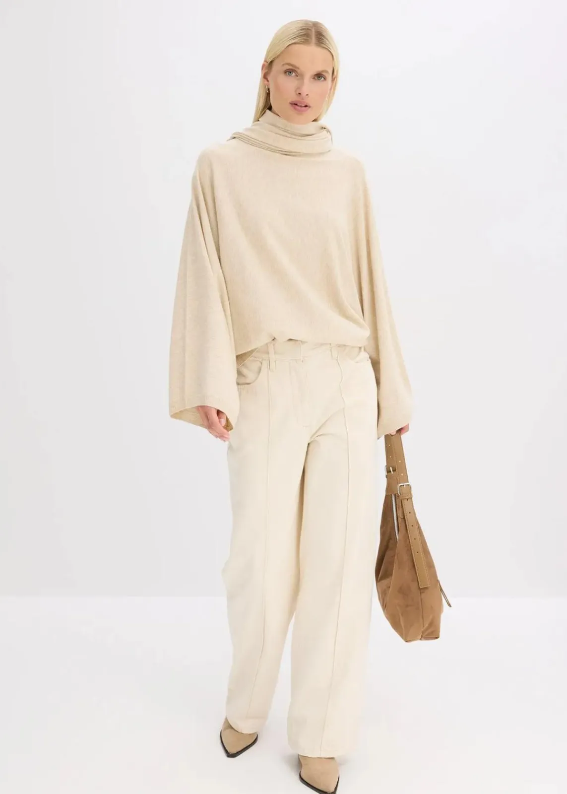 bonprix Pullover & Strickjacken|Strickmode^Feinstrickpullover aus softem Viskose-Mix kieselbeige meliert