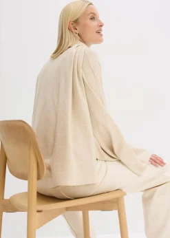 bonprix Pullover & Strickjacken|Strickmode^Feinstrickpullover aus softem Viskose-Mix kieselbeige meliert
