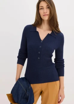 bonprix Pullover & Strickjacken|Bekleidung·Jeans^Feinstrickpullover aus softem Viskose-Mix dunkelblau