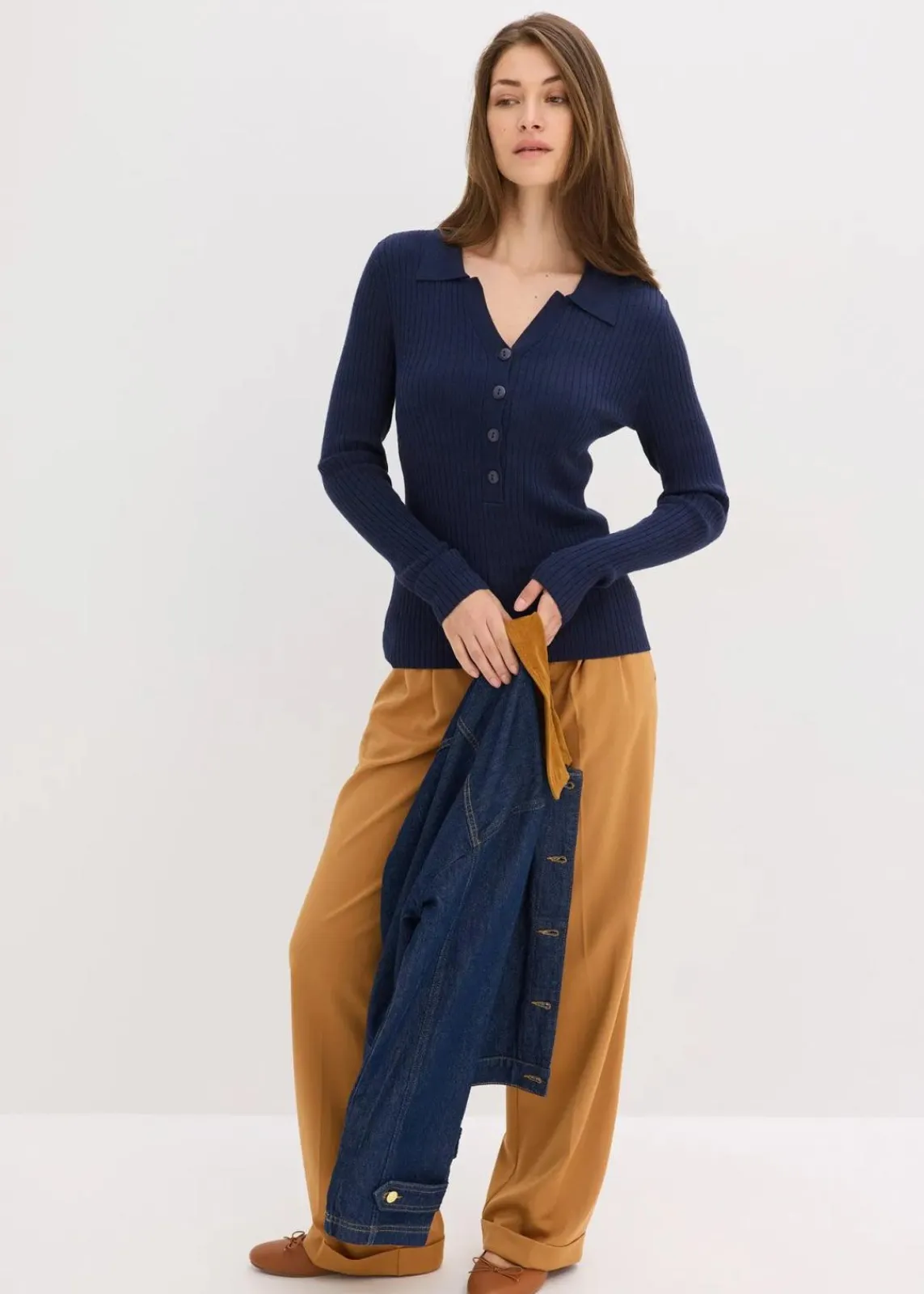 bonprix Pullover & Strickjacken|Bekleidung·Jeans^Feinstrickpullover aus softem Viskose-Mix dunkelblau