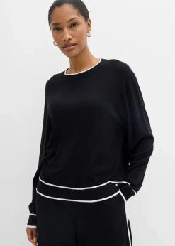 bonprix Bekleidung·Umstandsmode|Bekleidung·Jeans^Feinstrickpullover aus Viskose-Mix schwarz/wollweiß