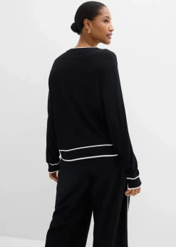 bonprix Bekleidung·Umstandsmode|Bekleidung·Jeans^Feinstrickpullover aus Viskose-Mix schwarz/wollweiß