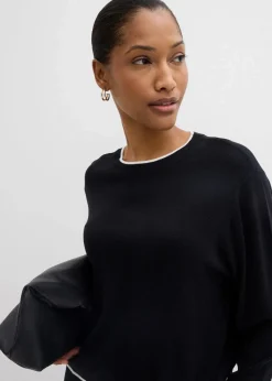 bonprix Bekleidung·Umstandsmode|Bekleidung·Jeans^Feinstrickpullover aus Viskose-Mix schwarz/wollweiß
