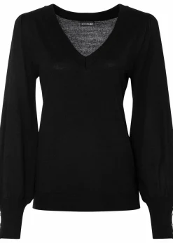 bonprix Pullover & Strickjacken|Strickmode^Feinstrickpullover aus Viskose-Mix schwarz