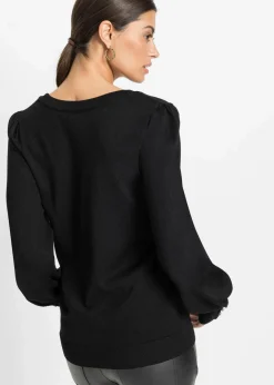 bonprix Pullover & Strickjacken|Strickmode^Feinstrickpullover aus Viskose-Mix schwarz