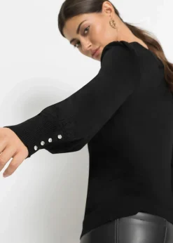 bonprix Pullover & Strickjacken|Strickmode^Feinstrickpullover aus Viskose-Mix schwarz