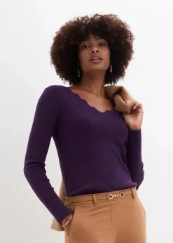 bonprix Bekleidung·Umstandsmode|Bekleidung·Jeans^Feinstrickpullover aus weichem Viskose-Mix dunkellila