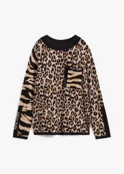 bonprix Bekleidung·Umstandsmode|Nachhaltigere Materialien^Feinstrickpullover im Leoprint Design leo bedruckt