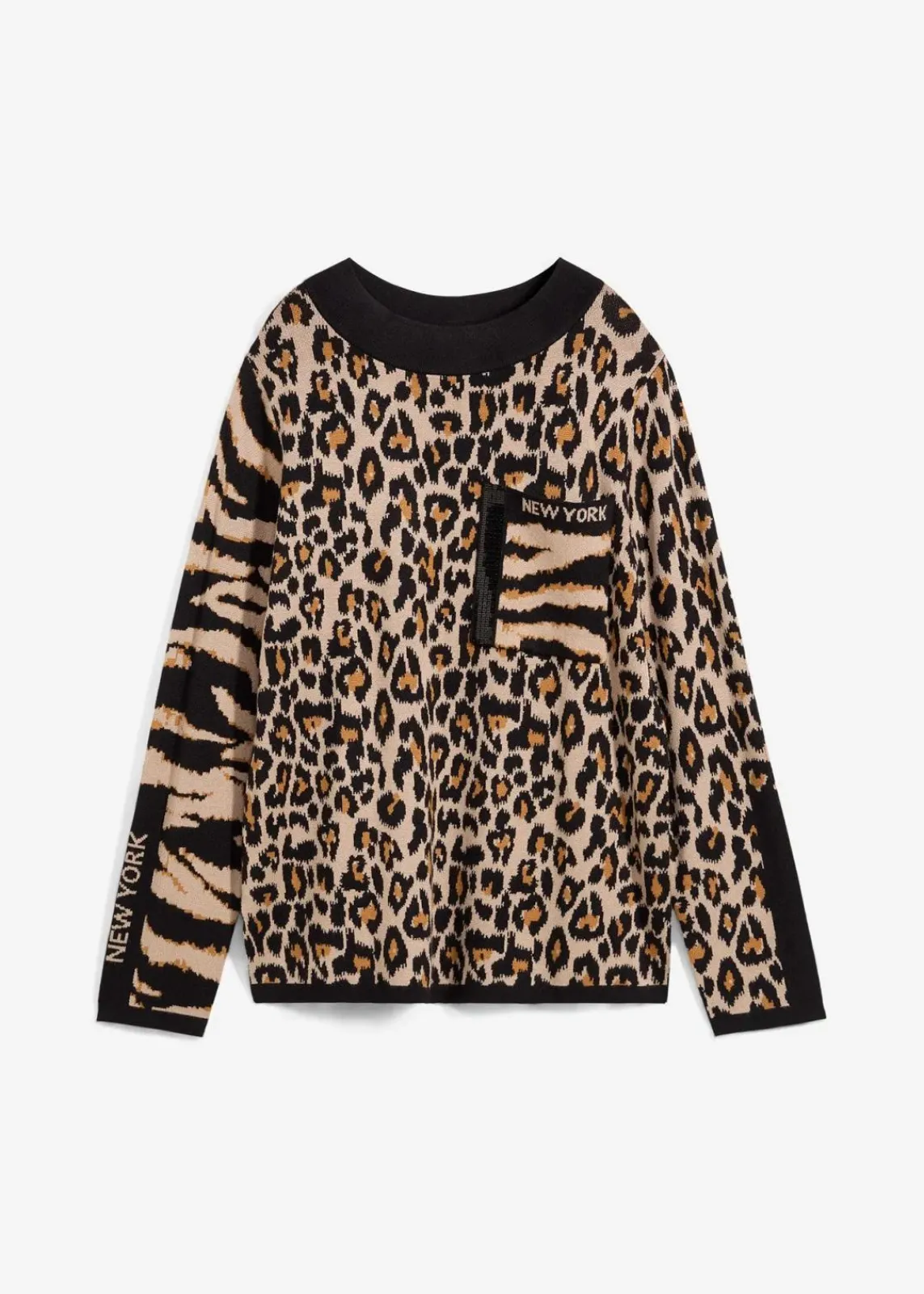 bonprix Bekleidung·Umstandsmode|Nachhaltigere Materialien^Feinstrickpullover im Leoprint Design leo bedruckt