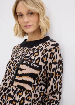 bonprix Bekleidung·Umstandsmode|Nachhaltigere Materialien^Feinstrickpullover im Leoprint Design leo bedruckt