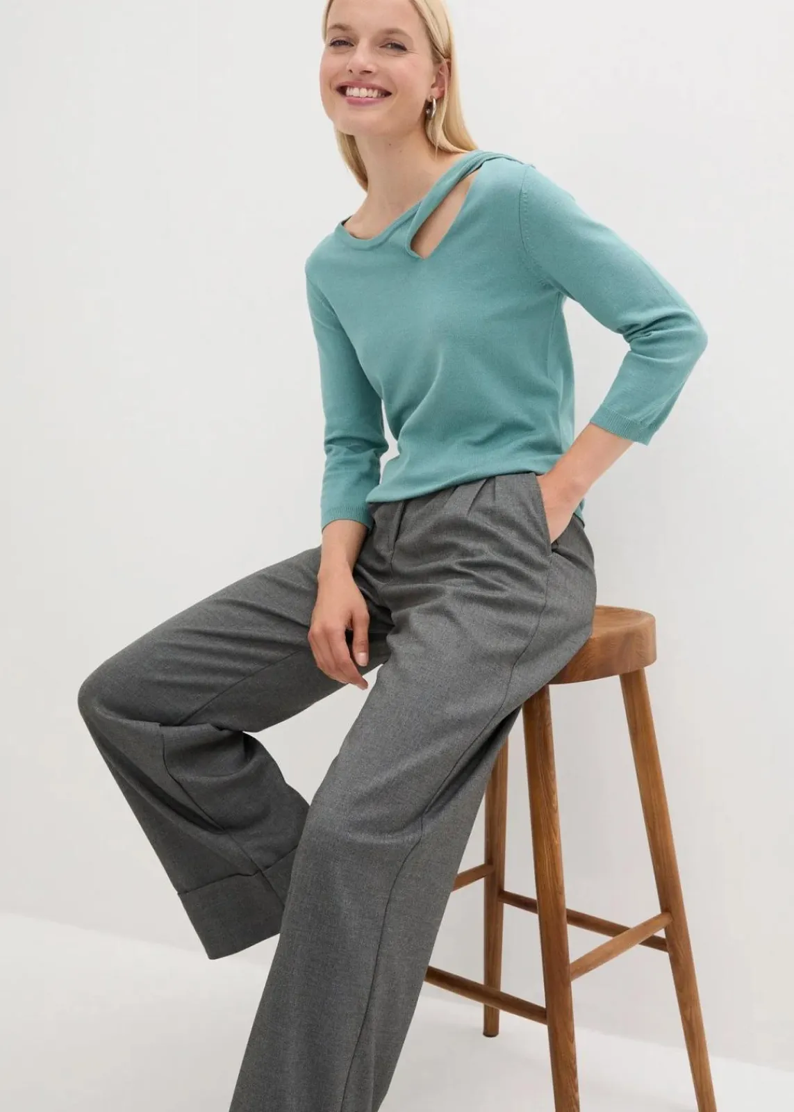 bonprix Bekleidung·Umstandsmode|Bekleidung·Jeans^Feinstrickpullover in Viskose-Mix mineralblau