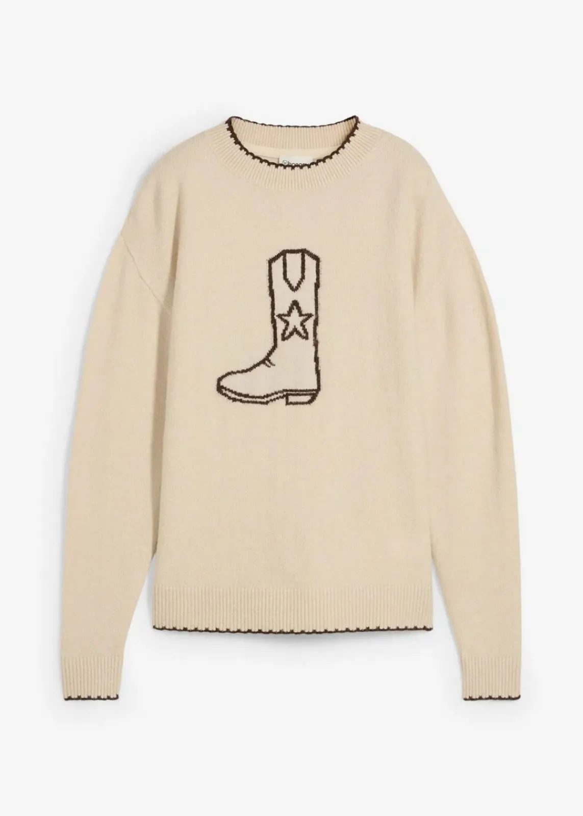 bonprix Bekleidung·Umstandsmode|Bekleidung·Jeans^Feinstrickpullover mit überschnittener Schulter hellsand meliert