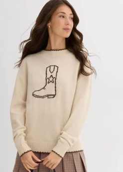 bonprix Bekleidung·Umstandsmode|Bekleidung·Jeans^Feinstrickpullover mit überschnittener Schulter hellsand meliert