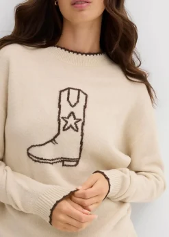 bonprix Bekleidung·Umstandsmode|Bekleidung·Jeans^Feinstrickpullover mit überschnittener Schulter hellsand meliert