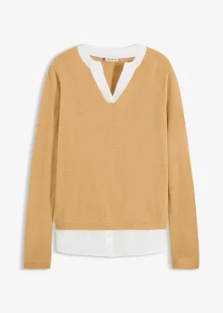 bonprix Bekleidung·Umstandsmode|Strickmode^Feinstrickpullover mit Bluseneinsatz cappuccino