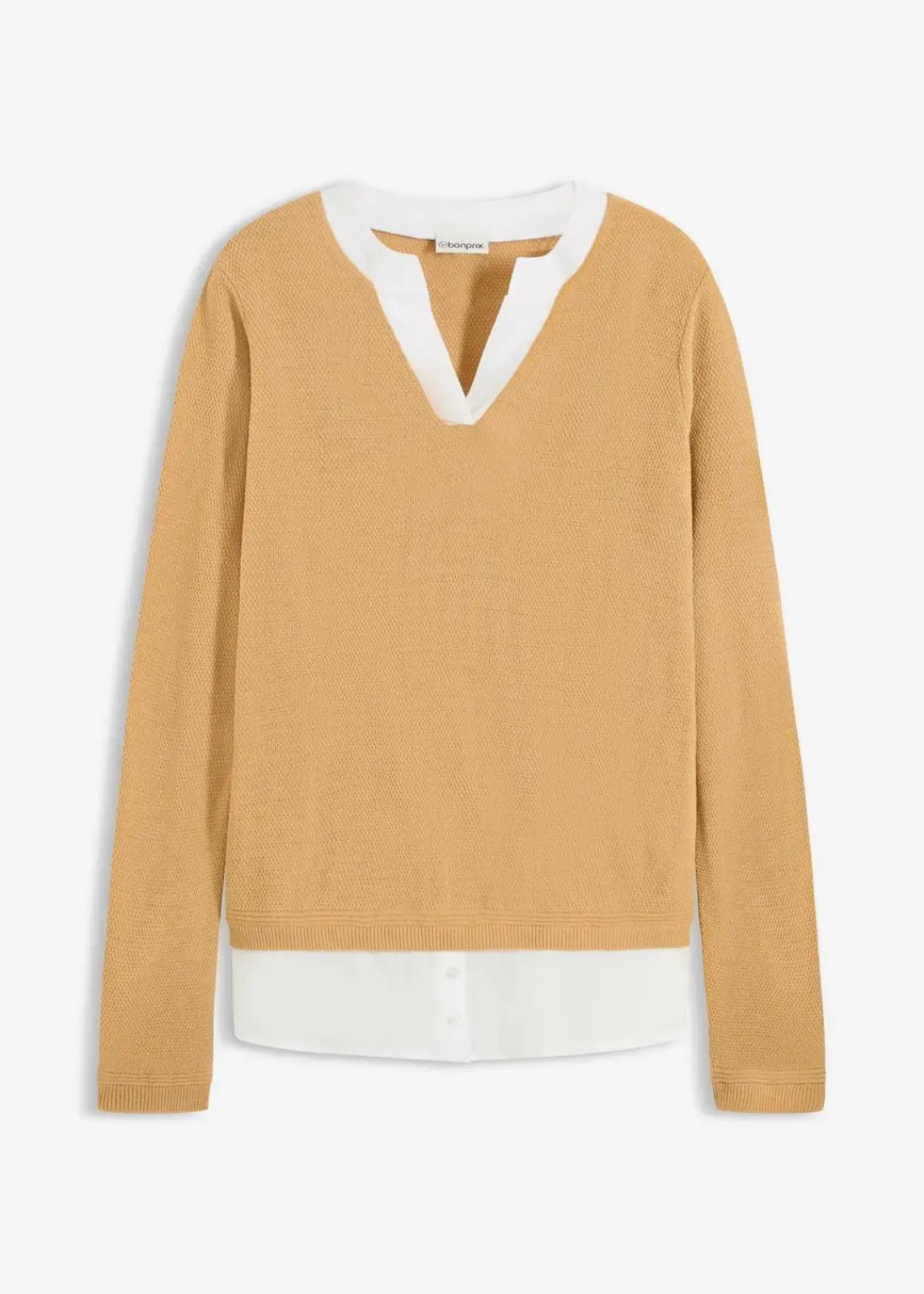 bonprix Bekleidung·Umstandsmode|Strickmode^Feinstrickpullover mit Bluseneinsatz cappuccino