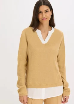 bonprix Bekleidung·Umstandsmode|Strickmode^Feinstrickpullover mit Bluseneinsatz cappuccino