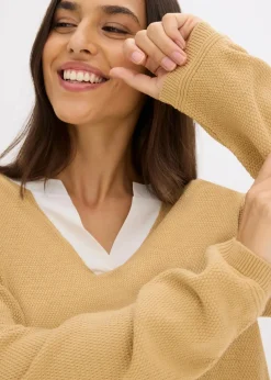 bonprix Bekleidung·Umstandsmode|Strickmode^Feinstrickpullover mit Bluseneinsatz cappuccino