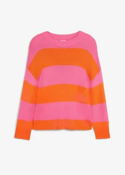 bonprix Bekleidung·Umstandsmode|Strickmode^Feinstrickpullover mit Blockstreifen pink/orange gestreift