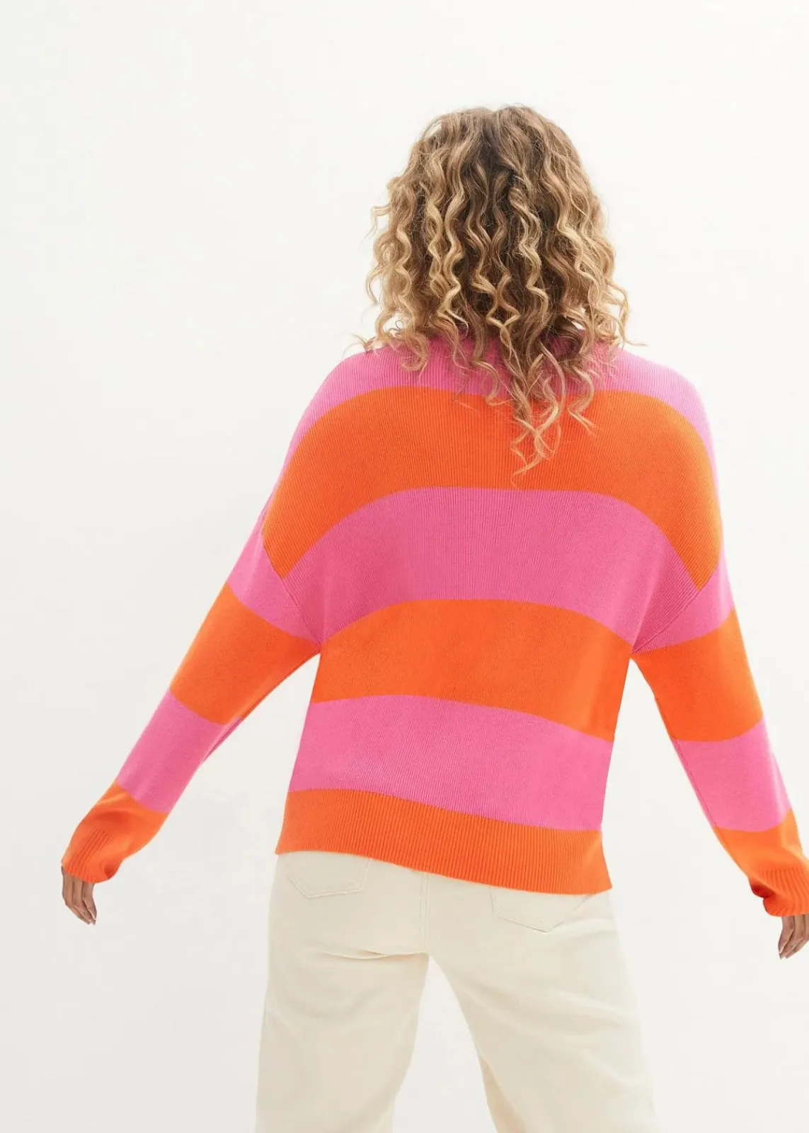 bonprix Bekleidung·Umstandsmode|Strickmode^Feinstrickpullover mit Blockstreifen pink/orange gestreift