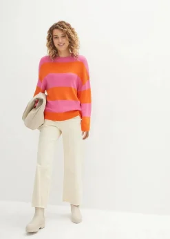 bonprix Bekleidung·Umstandsmode|Strickmode^Feinstrickpullover mit Blockstreifen pink/orange gestreift