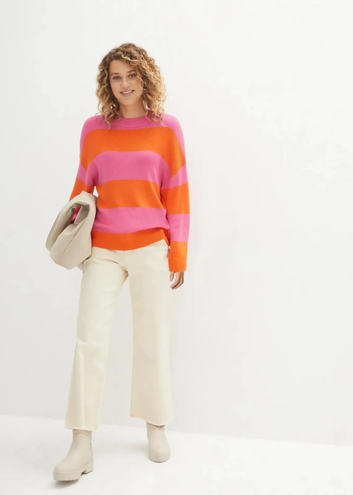bonprix Bekleidung·Umstandsmode|Strickmode^Feinstrickpullover mit Blockstreifen pink/orange gestreift