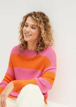 bonprix Bekleidung·Umstandsmode|Strickmode^Feinstrickpullover mit Blockstreifen pink/orange gestreift