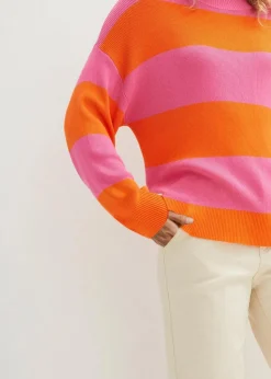 bonprix Bekleidung·Umstandsmode|Strickmode^Feinstrickpullover mit Blockstreifen pink/orange gestreift