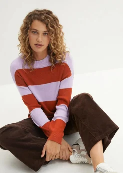 bonprix Bekleidung·Umstandsmode|Strickmode^Feinstrickpullover mit Blockstreifen flieder/rostbraun gestreift