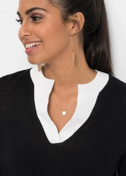bonprix Bekleidung·Umstandsmode|Strickmode^Feinstrickpullover mit Bluseneinsatz schwarz