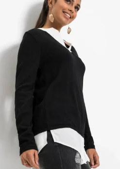 bonprix Bekleidung·Umstandsmode|Strickmode^Feinstrickpullover mit Bluseneinsatz schwarz