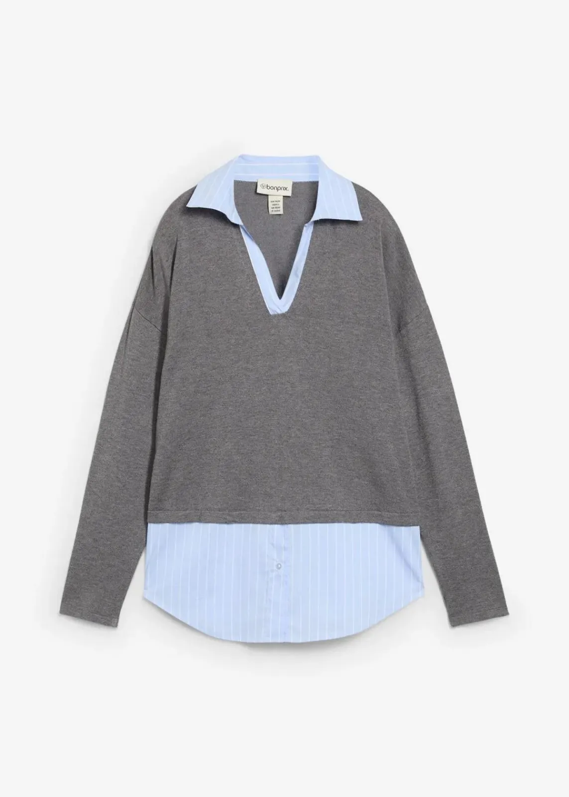 bonprix Strickmode|Nachhaltigere Materialien^Feinstrickpullover mit Bluseneinsatz grau meliert