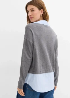 bonprix Strickmode|Nachhaltigere Materialien^Feinstrickpullover mit Bluseneinsatz grau meliert