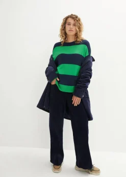 bonprix Pullover & Strickjacken|Bekleidung·Jeans^Feinstrickpullover mit Blockstreifen grasgrün/dunkelblau gestreift