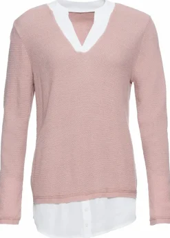 bonprix Pullover & Strickjacken|Bekleidung·Jeans^Feinstrickpullover mit Bluseneinsatz rosa