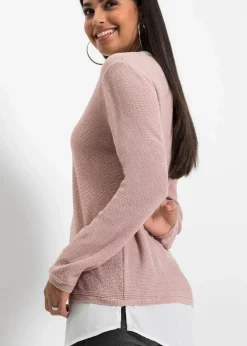 bonprix Pullover & Strickjacken|Bekleidung·Jeans^Feinstrickpullover mit Bluseneinsatz rosa