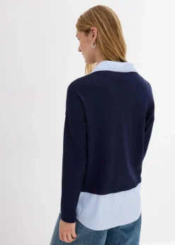 bonprix Bekleidung·Umstandsmode|Bekleidung·Jeans^Feinstrickpullover mit Bluseneinsatz dunkelblau